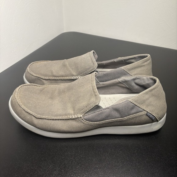 Crocs Mens Slip On Canvas Boat Shoes Sz 15 Loafers Grey Comfort Santa Cruz - Picture 1 of 8